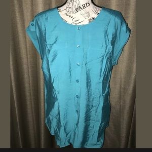 Van Heusen Women Button Down Blouse Teal Sz: M